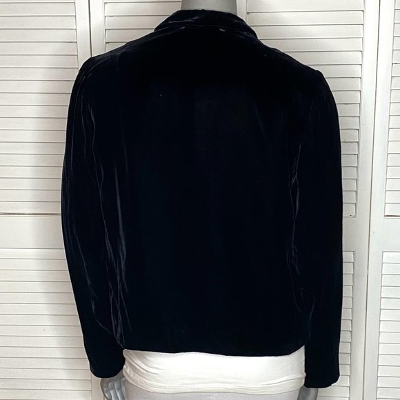 Vintage 40s Goldies Black Velvet Peter Pan Collar Blazer Jacket Round Buttons L - Picture 7 of 8